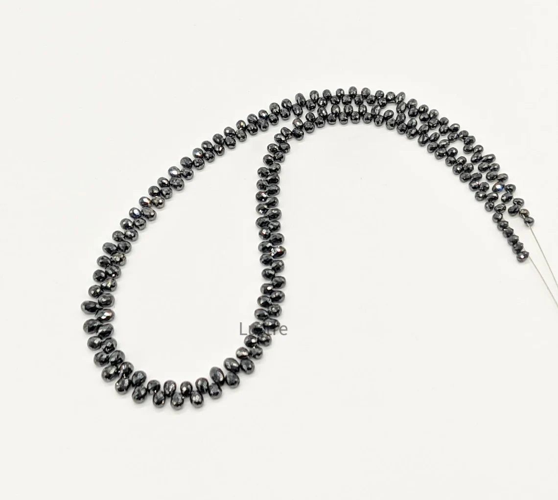 Black Diamond Briolette 3 - 3.8 mm Natural Sparkling Black Teardrop Strands