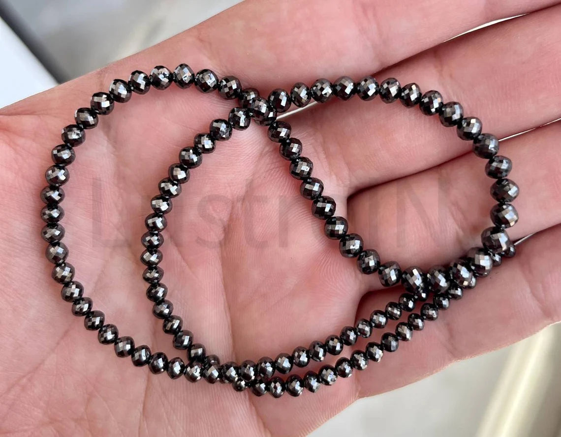 Black Diamond Faceted Round Beads 100% Natural Black Diamond Bead