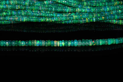 Green Ethiopian Opal Smooth Rondelle Beads Welo Fire Opal 3 - 5 mm Natural Ethiopian Opal Beads