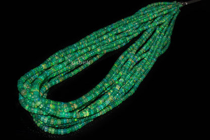 Green Ethiopian Opal Smooth Rondelle Beads Welo Fire Opal 3 - 5 mm Natural Ethiopian Opal Beads