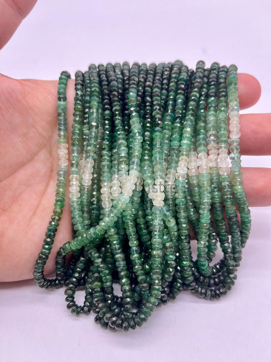 Shaded Emerald Beads Faceted Rondelle Natural 3 - 4 mm Emerald Handmade Jewelry Making