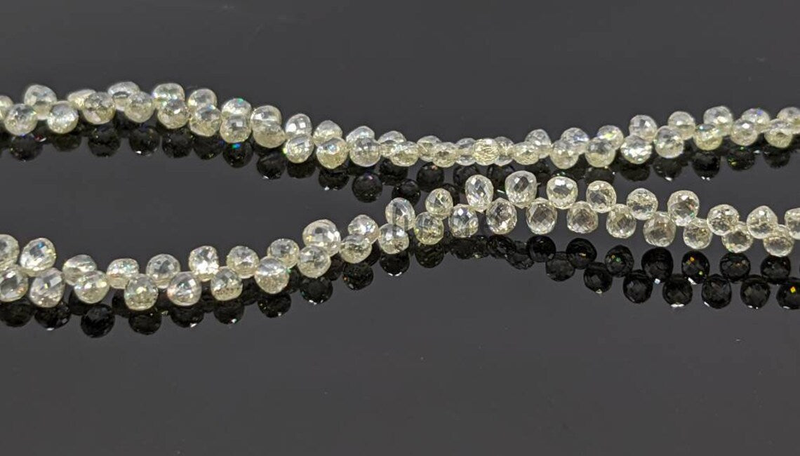 Clear White Yellow Diamond Briolette Bead  2.5 - 3 mm White Diamond Bead