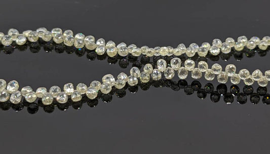 Clear White Yellow Diamond Briolette Bead  2.5 - 3 mm White Diamond Bead
