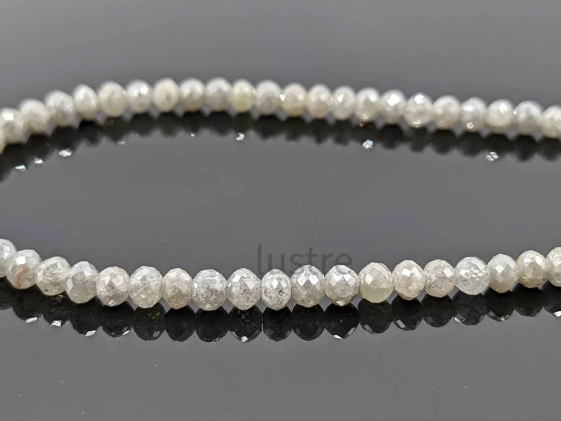 White Gray Diamond Bead 3 - 4.2 mm Natural White Gray Faceted Rondelle Diamond Bead