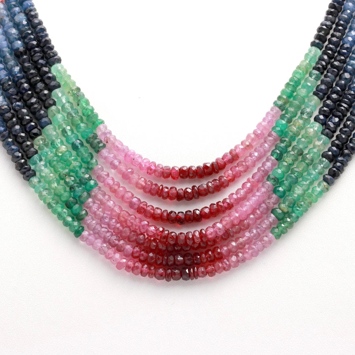 Multi Sapphire Necklace 3.5 - 4.5 mm Faceted Rondelle 16 Inches Necklace