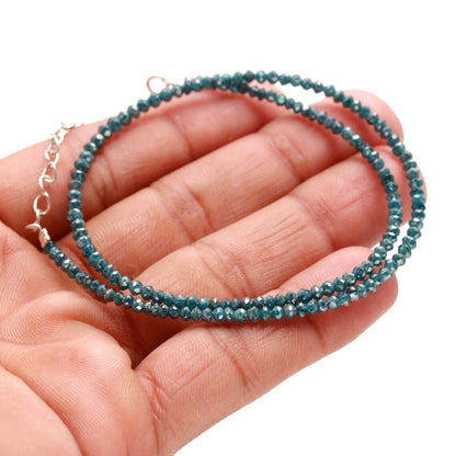 Elegant Blue Diamond 3mm Bead Rondelle Faceted 16 Inches Necklace