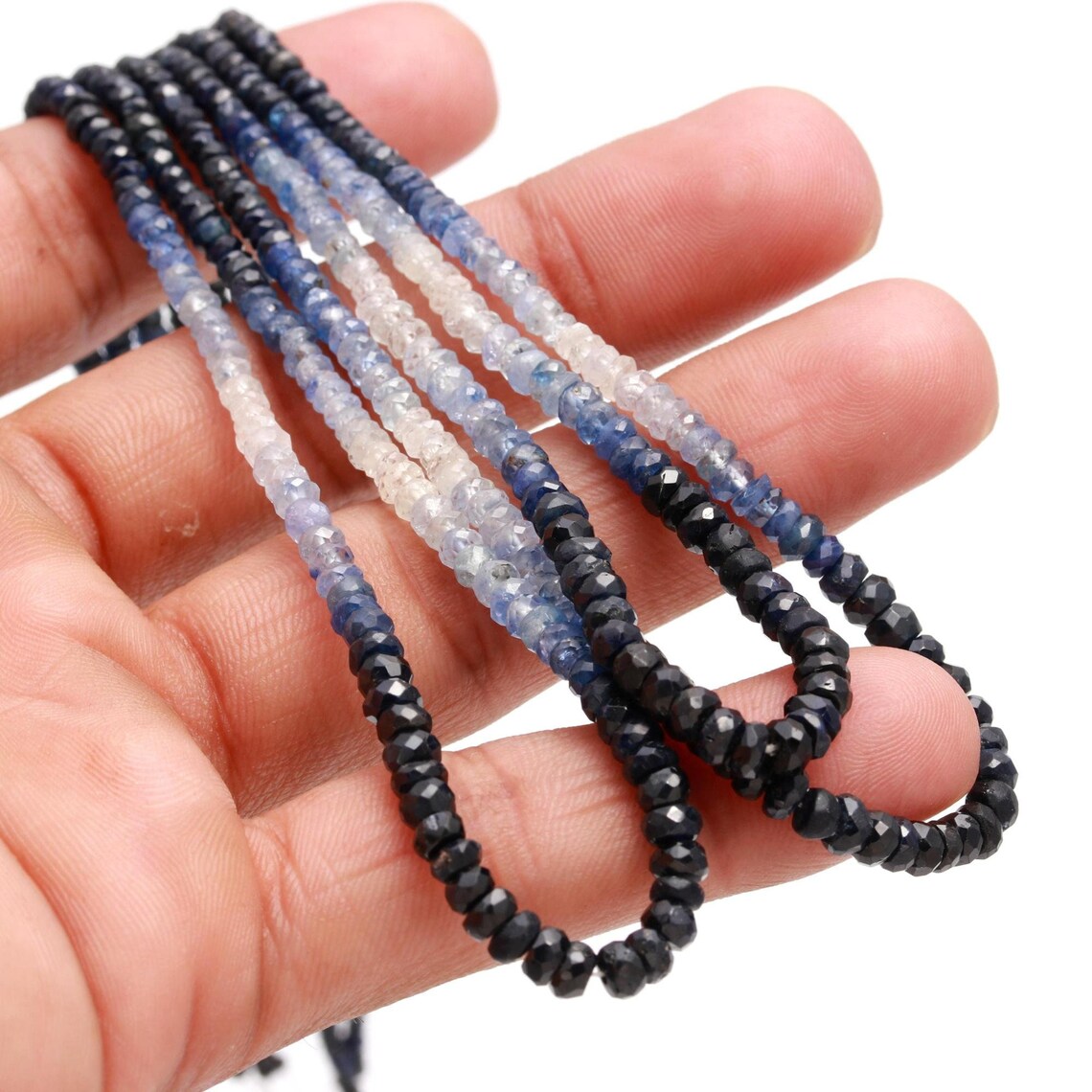 Blue Sapphire Faceted Rondelle Natural Shaded Sparkling Ombre Sapphire Jewelry Beads