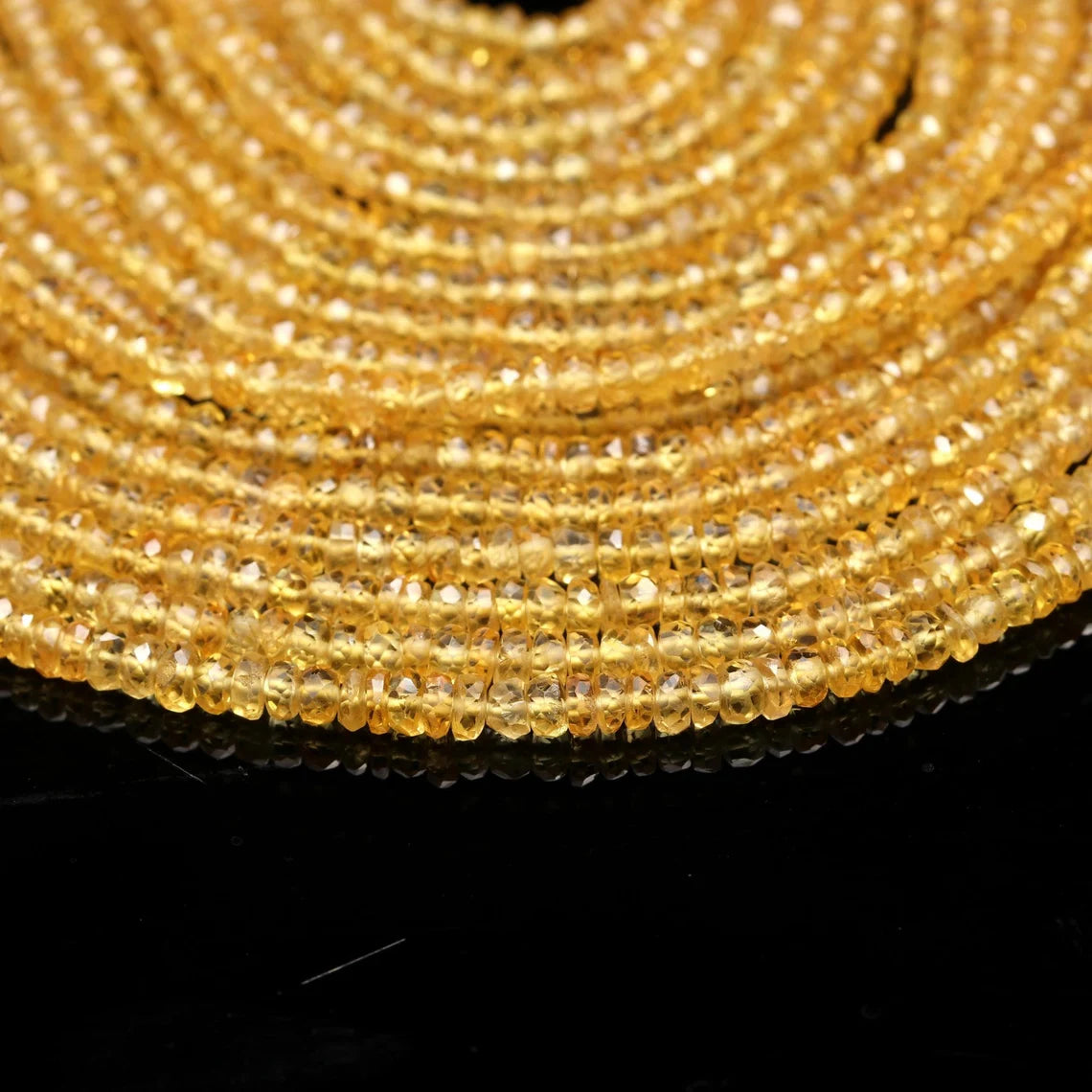 Yellow Sapphire Bead 2.5 - 3.5 mm Sapphire Faceted Rondelle Bead For Jewelry Making