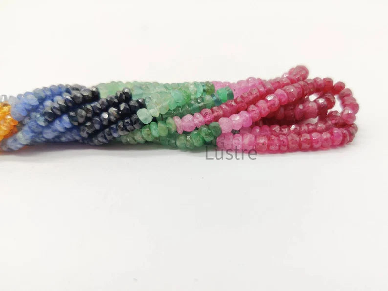 Multi Precious Faceted Rondelle 3 - 4 mm Rainbow Sapphire Beads Handmade Jewelry Making