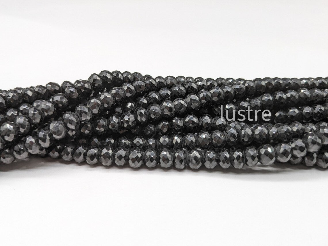 Natural Black Spinel Faceted Rondelle 4 - 4.5 mm Spinel Gemstone Beads For Jewelry Making