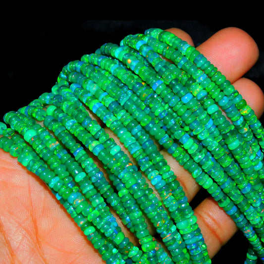 AAA+ Quality Green Ethiopian Opal Smooth Rondelle Beads Welo Opal Ethiopian Opal Rondelle Beads