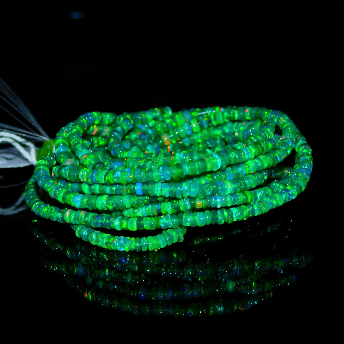 Ethiopia Green Opal Smooth Rondelle Beads Welo fire Opal Beads For Jewelry Making Beads