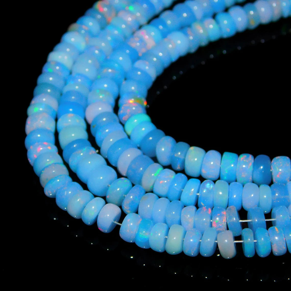 Tanzanite Blue Opal Smooth Rondelle Beads Ethiopian Opal Beads Tanzanite Flashy Welo Opal Beads