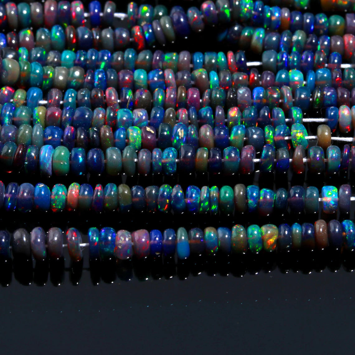 Ethiopian Black Opal Beads 3 - 5 mm Plain Rondelle Beads AAA+ Natural Opal Smooth Welo Fire Opal Birthday Gift For Her