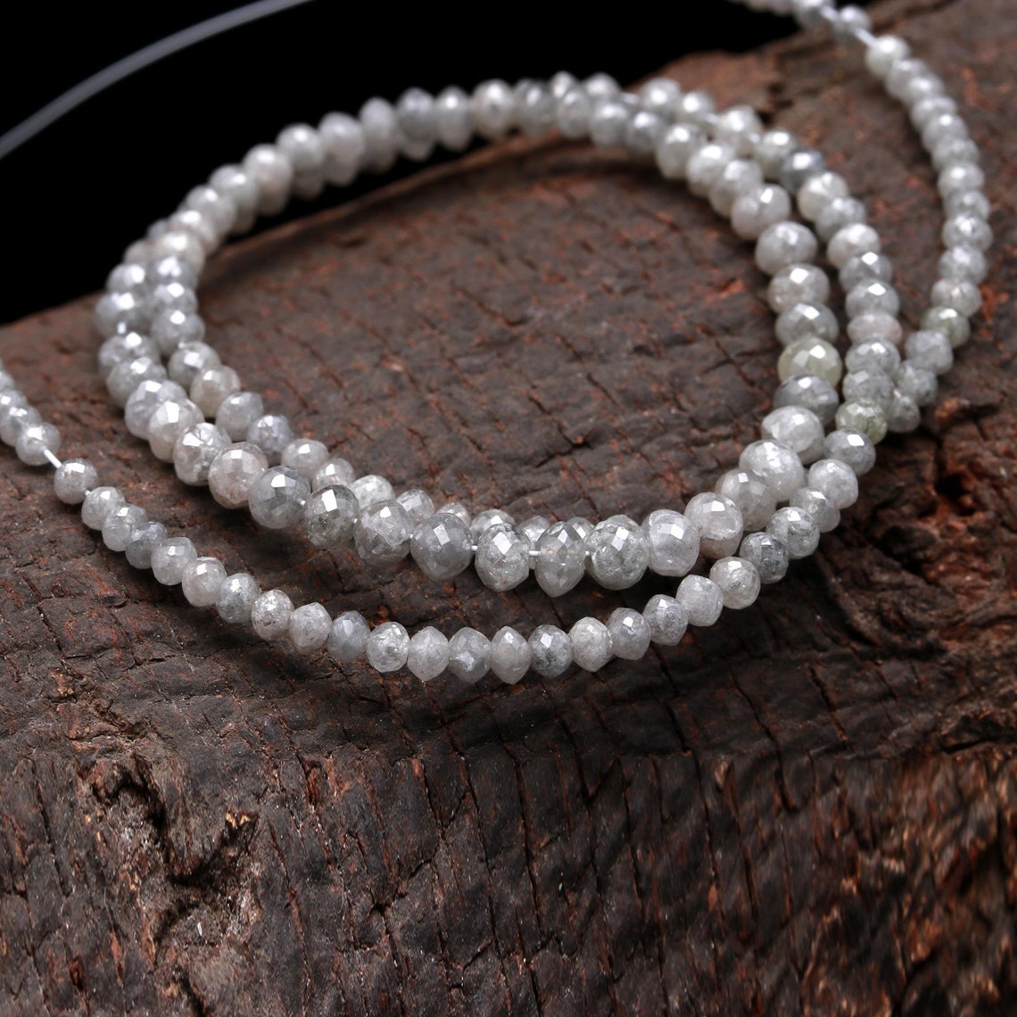 White Grey Round Diamond Beads Strand 3 - 4.2 mm Natural AAA+ Top Quality Diamond Jewelry Making Beads Personalized Jewelry