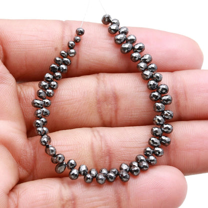 Black Diamond Briolette 3 - 3.8 mm Natural Black Teardrop Diamond Beads Strands