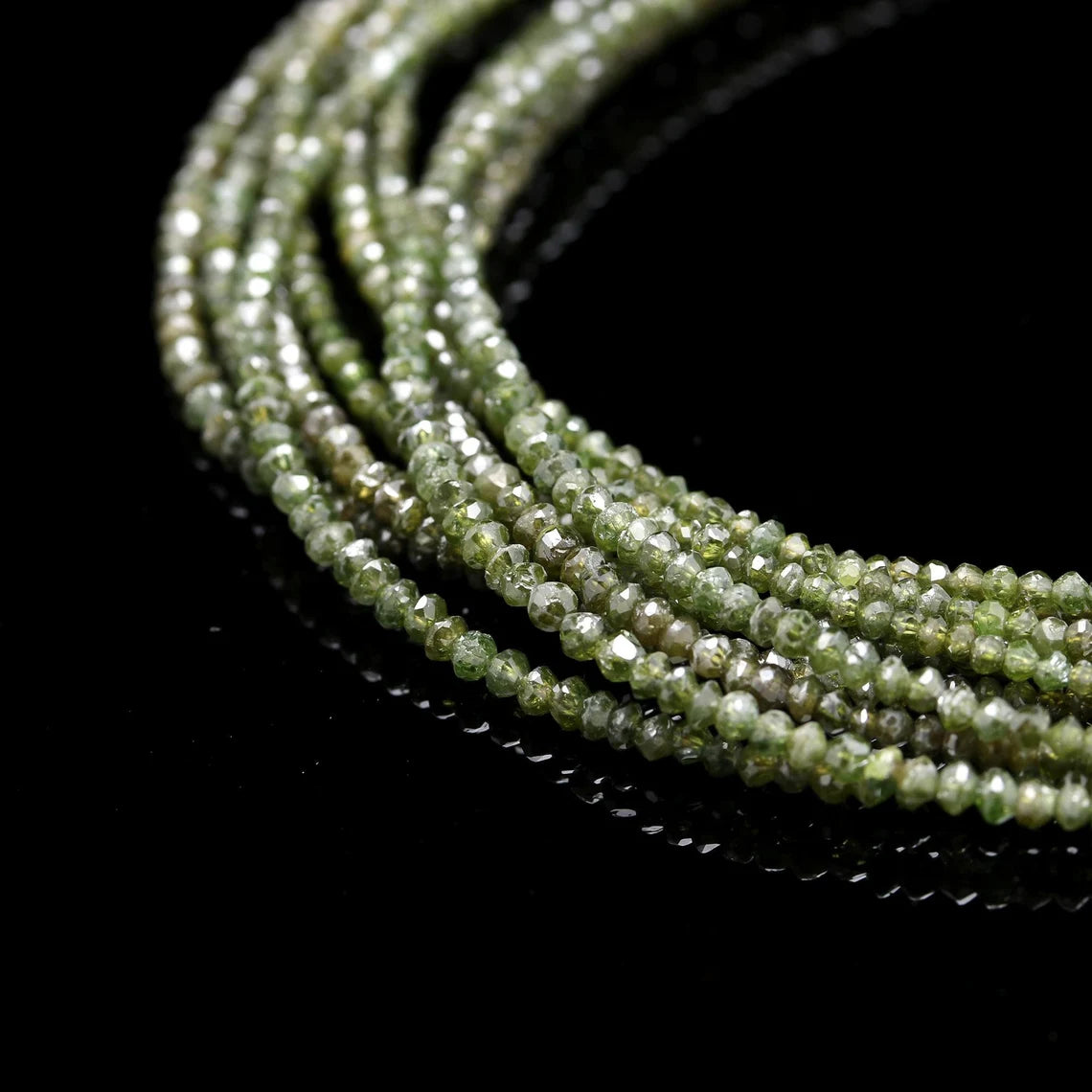 Green Diamond Faceted Rondelle 1.8 - 2.2 mm Natural Dark Green Diamond Bead Strands