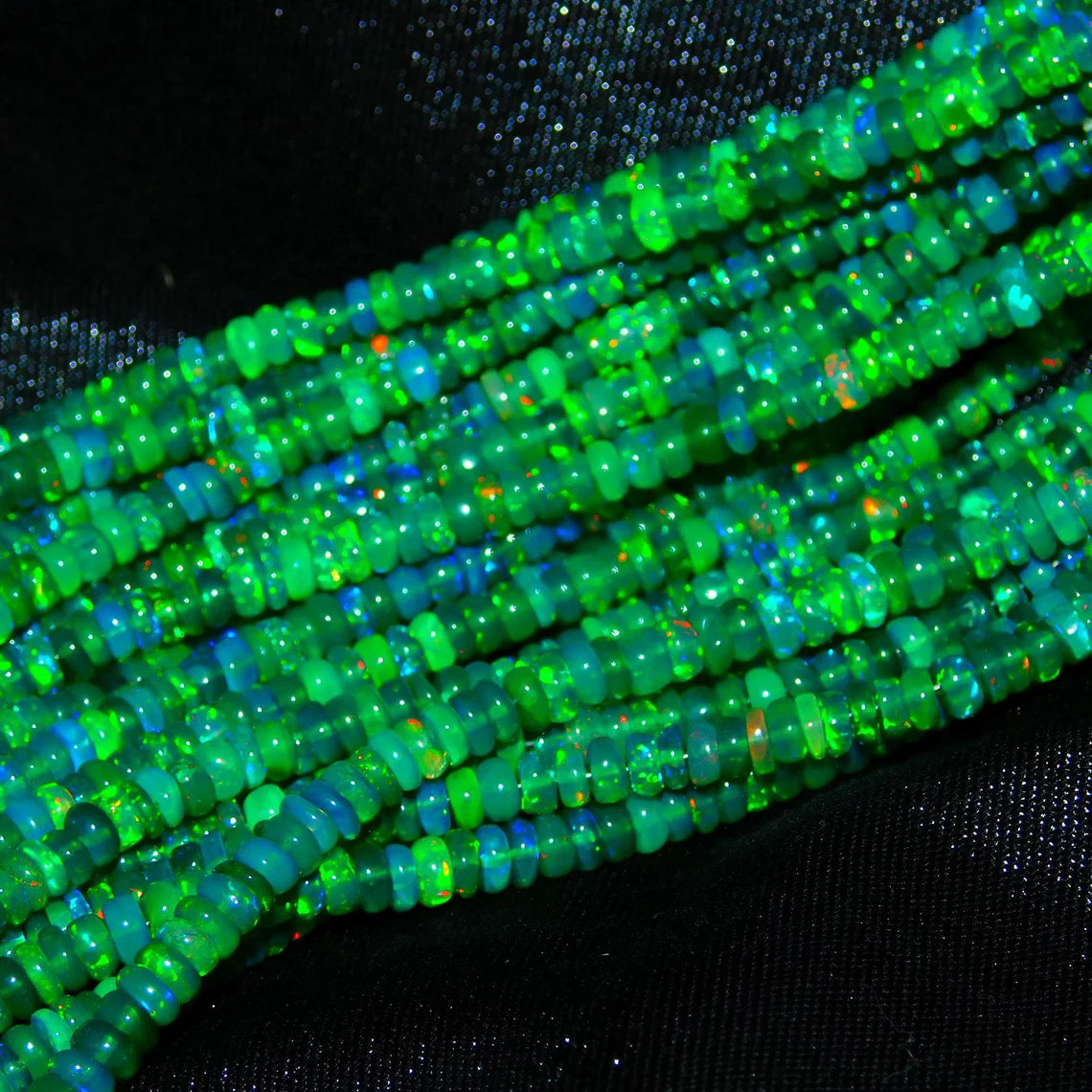 AAA+ Quality Green Ethiopian Opal Smooth Rondelle Beads Welo Opal Ethiopian Opal Rondelle Beads