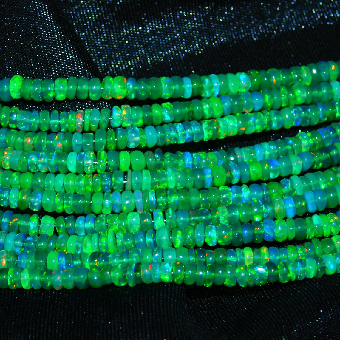 AAA+ Quality Green Ethiopian Opal Smooth Rondelle Beads Welo Opal Ethiopian Opal Rondelle Beads