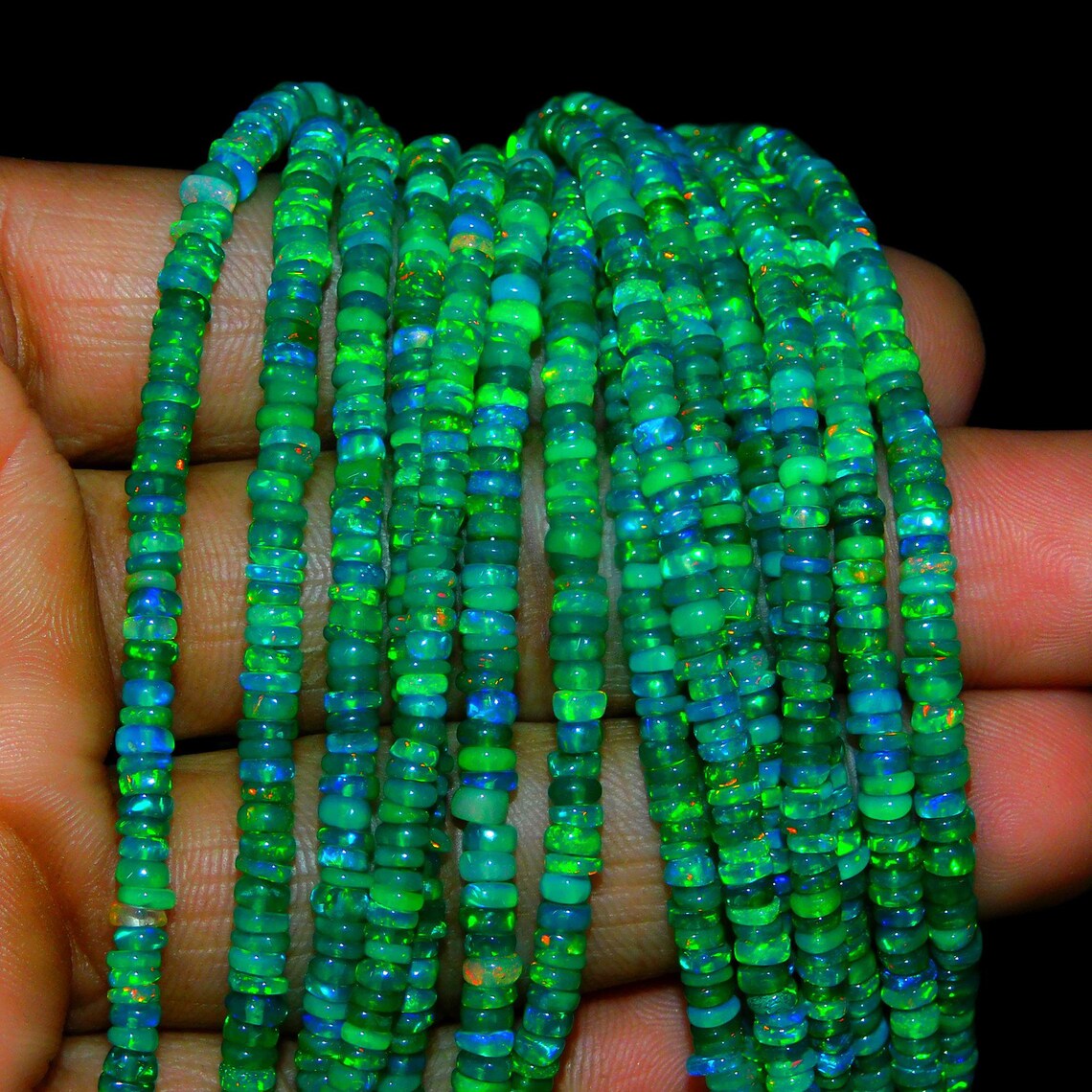 Ethiopia Green Opal Smooth Rondelle Beads Welo fire Opal Beads For Jewelry Making Beads