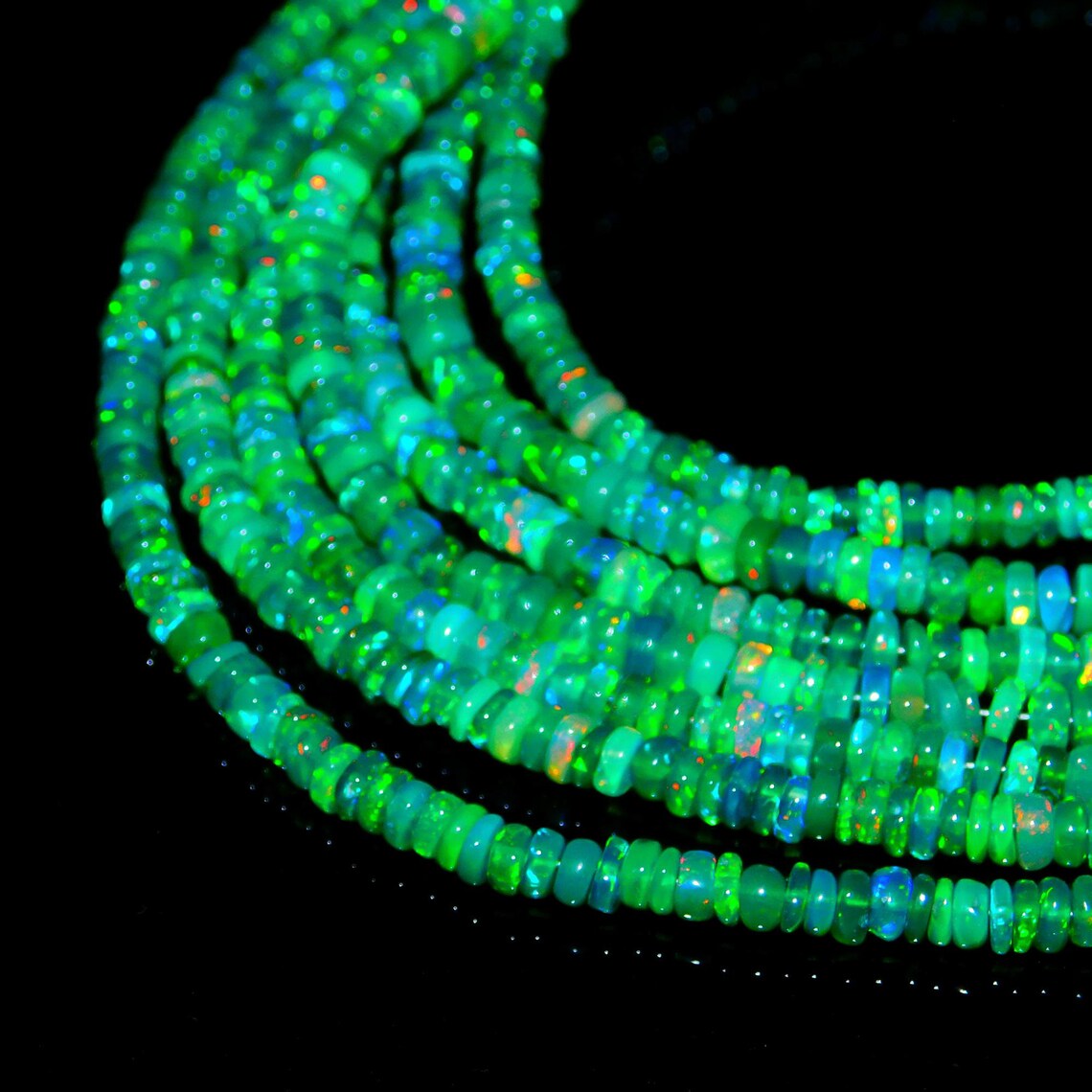 Ethiopia Green Opal Smooth Rondelle Beads Welo fire Opal Beads For Jewelry Making Beads