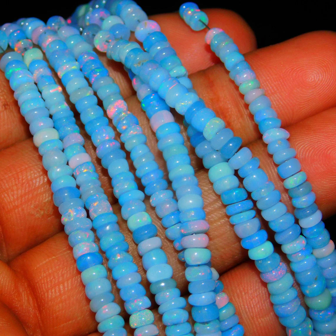 Tanzanite Blue Opal Smooth Rondelle Beads Ethiopian Opal Beads Tanzanite Flashy Welo Opal Beads