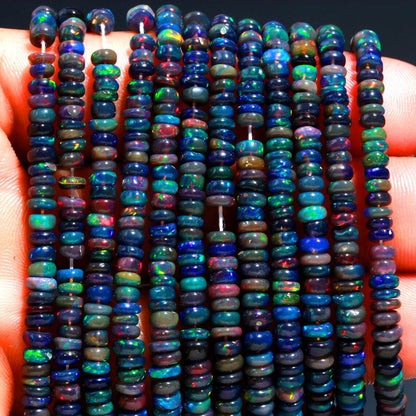 Ethiopian Black Opal Beads 3 - 5 mm Plain Rondelle Beads AAA+ Natural Opal Smooth Welo Fire Opal Birthday Gift For Her