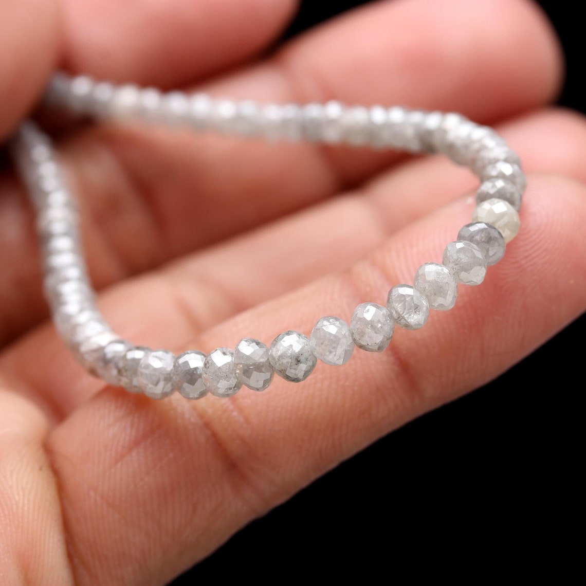 White Grey Round Diamond Beads Strand 3 - 4.2 mm Natural AAA+ Top Quality Diamond Jewelry Making Beads Personalized Jewelry