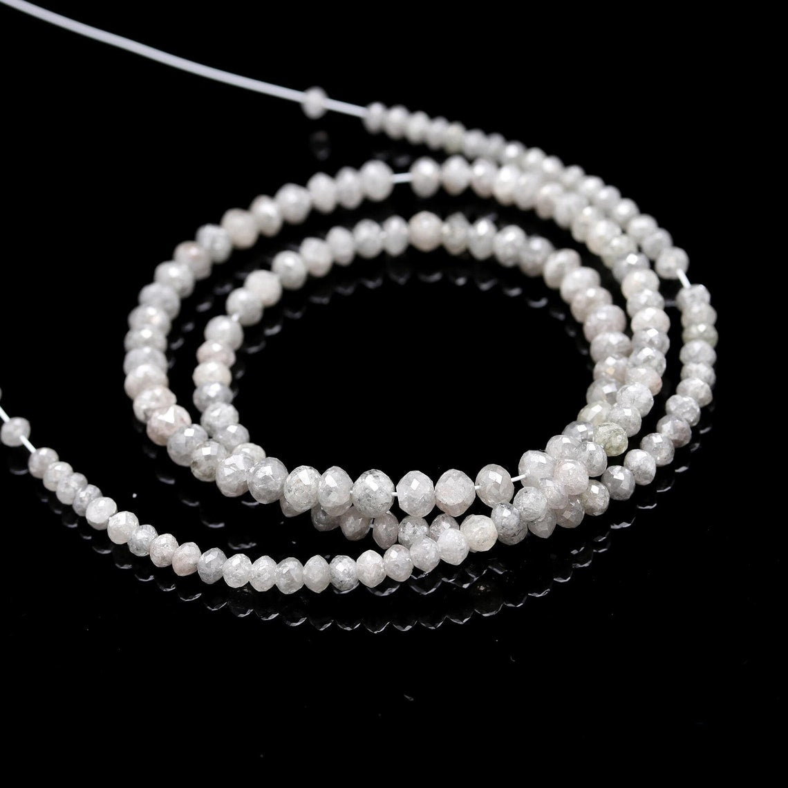 White Grey Round Diamond Beads Strand 3 - 4.2 mm Natural AAA+ Top Quality Diamond Jewelry Making Beads Personalized Jewelry