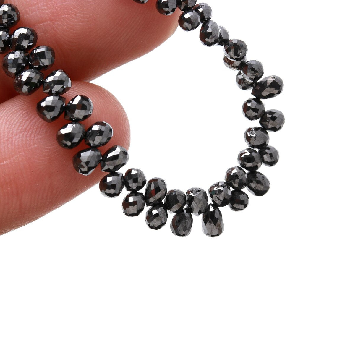 Black Diamond Briolette 3 - 3.8 mm Natural Black Teardrop Diamond Beads Strands