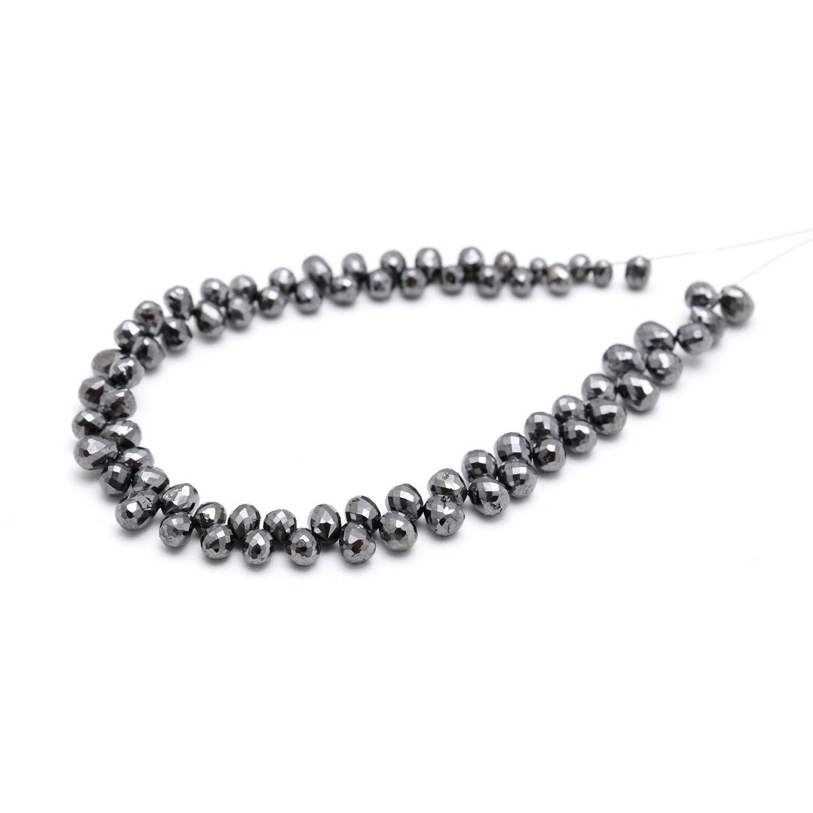 Black Diamond Briolette 3 - 3.8 mm Natural Black Teardrop Diamond Beads Strands