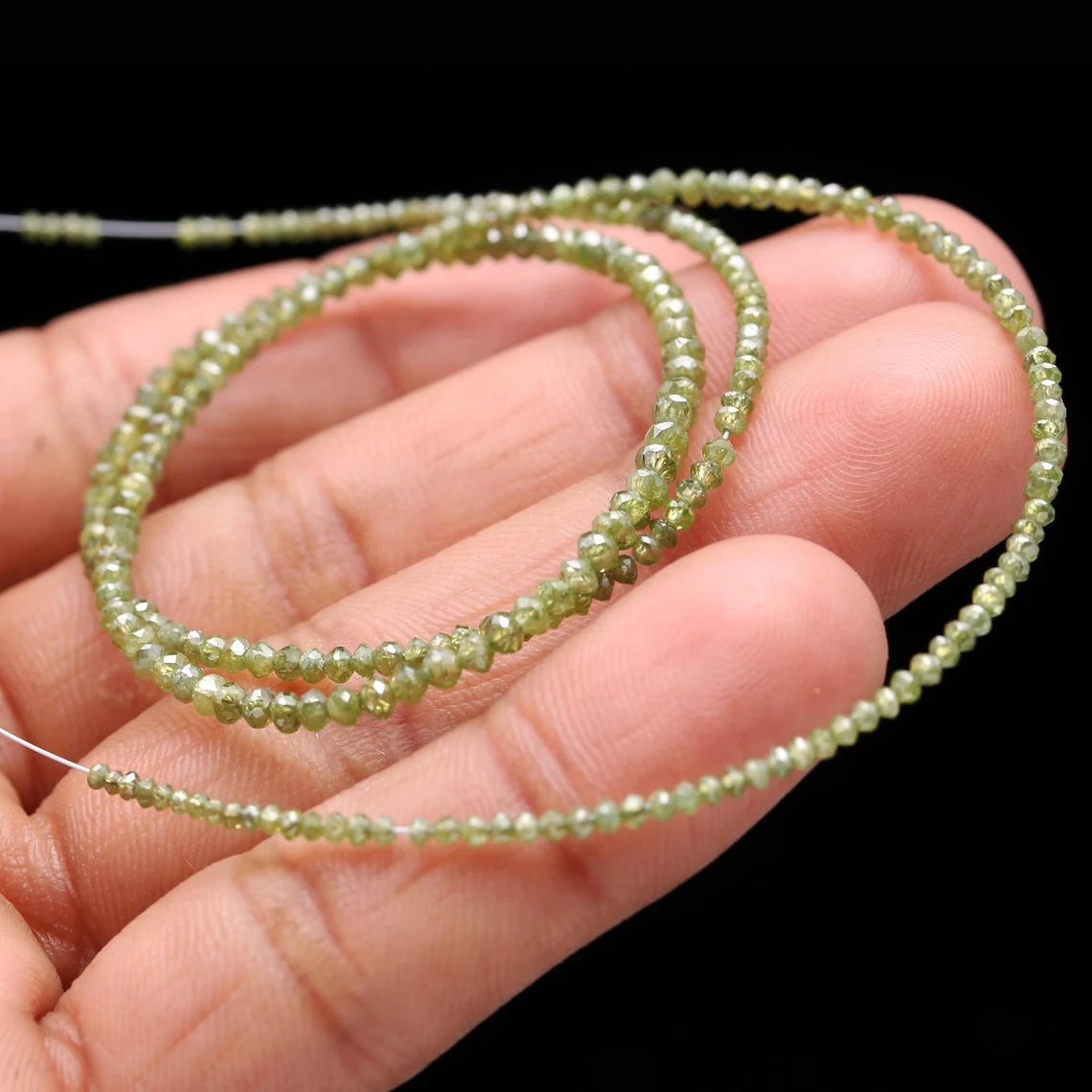 Natural Green Diamond Faceted 1.6 - 2.2 mm Rondelle Parrot Green Diamond Bead