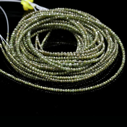 Green Diamond Faceted Rondelle 1.8 - 2.2 mm Natural Dark Green Diamond Bead Strands