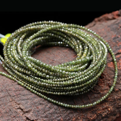 Green Diamond Faceted Rondelle 1.8 - 2.2 mm Natural Dark Green Diamond Bead Strands