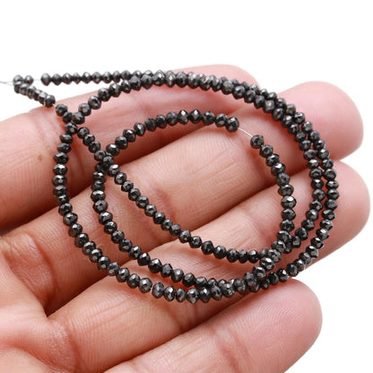 Natural Black Diamond Faceted Rondelle Beads Strand 2 - 3 mm AAA+ Diamond Beads