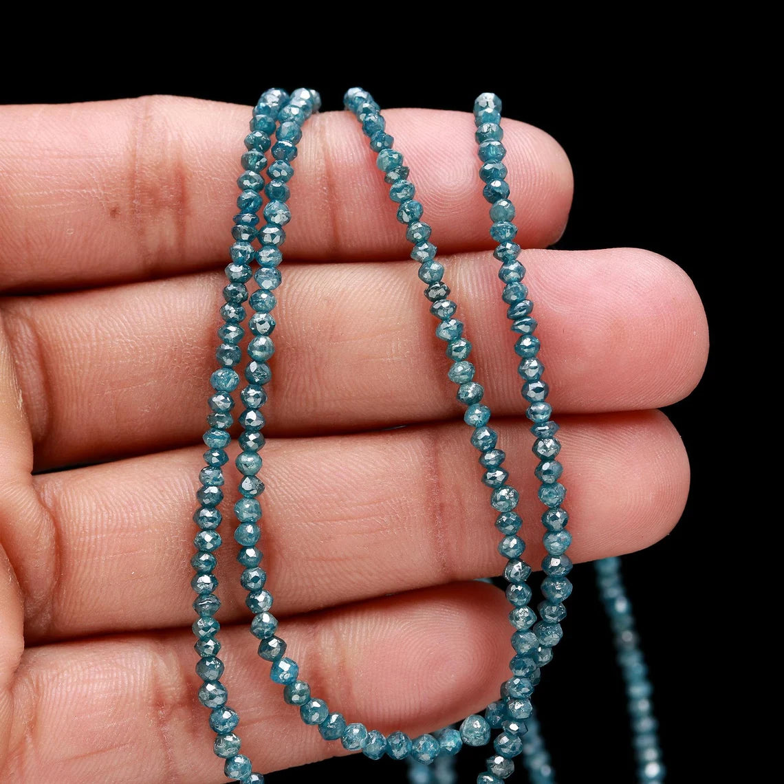 100% Natural Blue Diamond Faceted 2.5 - 3 mm Rondelle Bead Strands For Jewelry Making