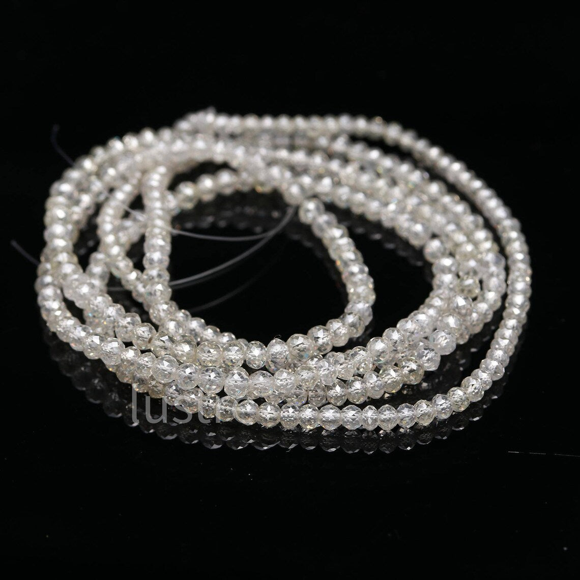 AAA+ Sparkling Clear White Diamond Beads 100% Natural Rare Snow White Diamond Faceted Diamond Rondelle Bead jewelry supplies on sale