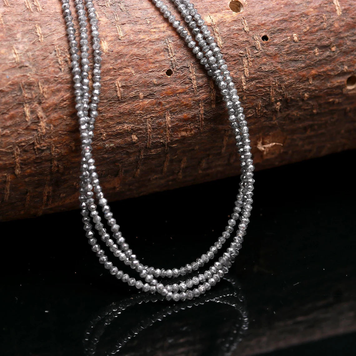 Dark Gray Diamond Beads AAA+ Natural Grey Faceted Rondelle Diamond Beads