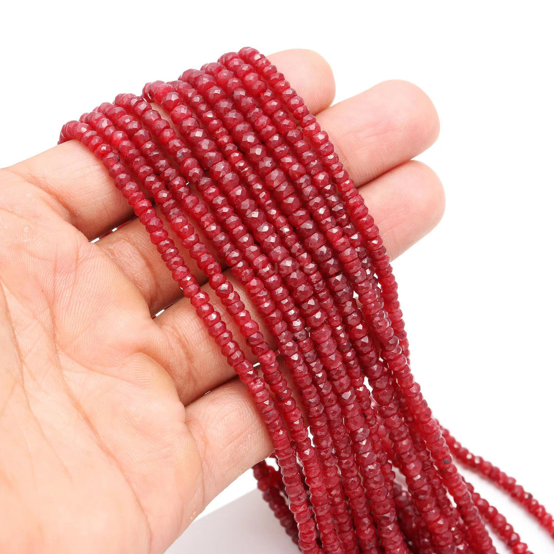 Ruby Natural Corundum Faceted 3.5 - 4.5 mm Rondelle Gemstone Beads For Jewelry Making