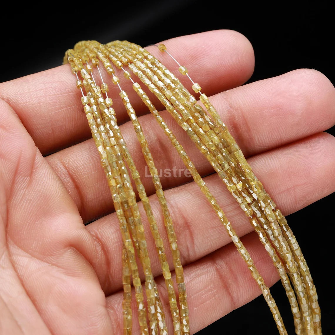 Yellow Diamond Bead Natural 1.5 - 2 mm faceted tube Diamond Bead 15 Inches Strands