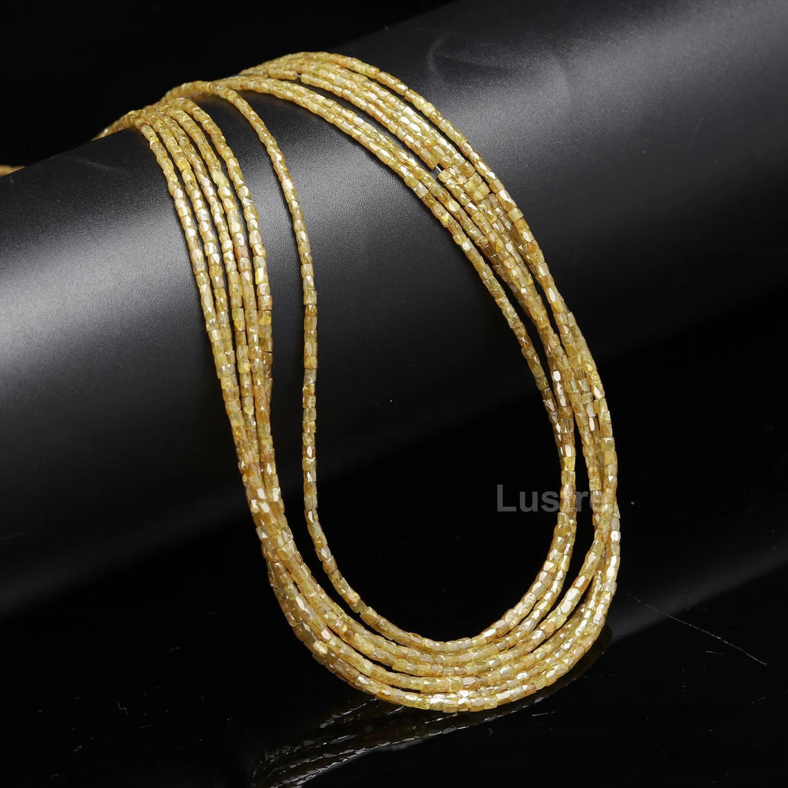 Yellow Diamond Bead Natural 1.5 - 2 mm faceted tube Diamond Bead 15 Inches Strands