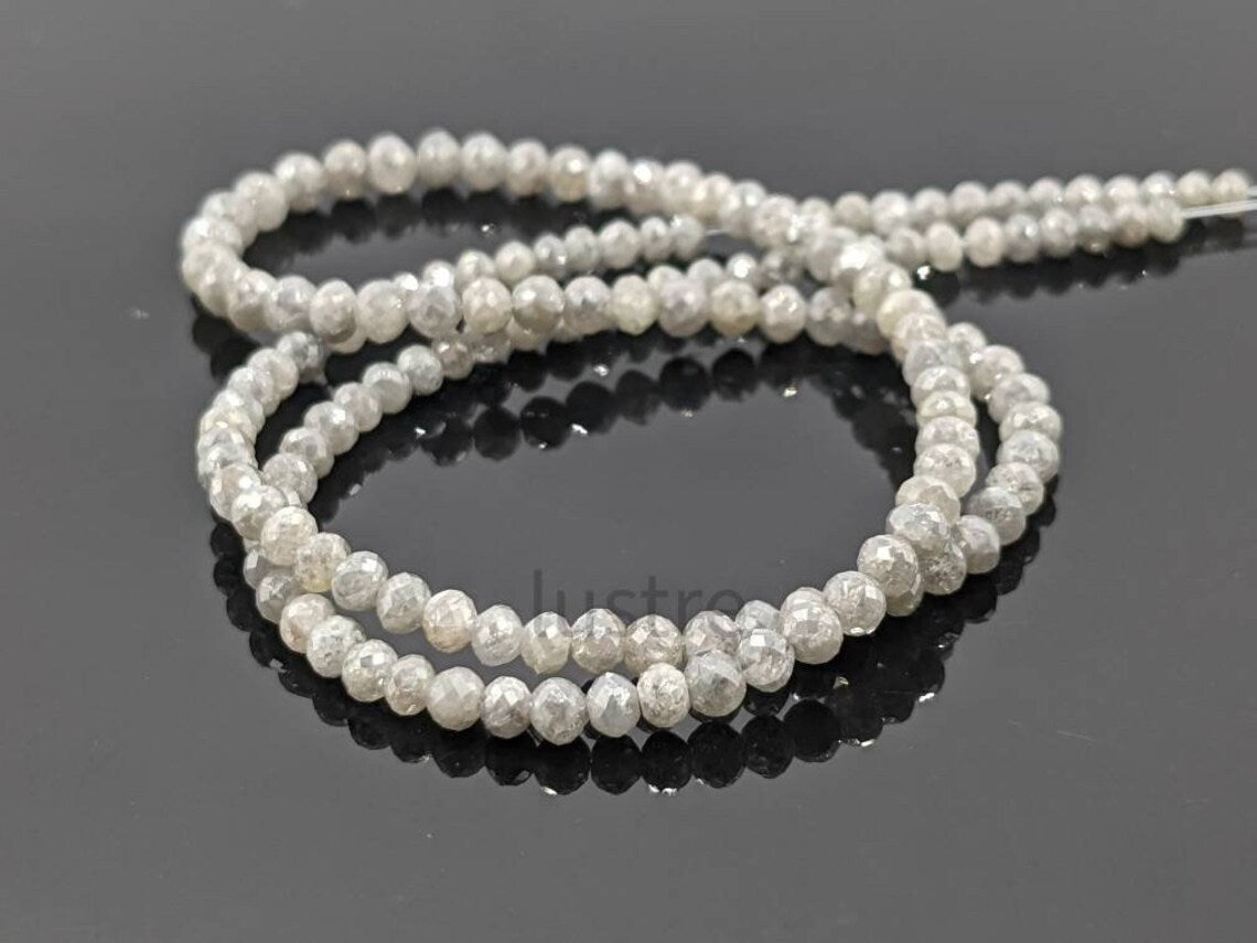 White Gray Diamond Bead  AAA+ Quality Faceted Rondelle Diamond Bead