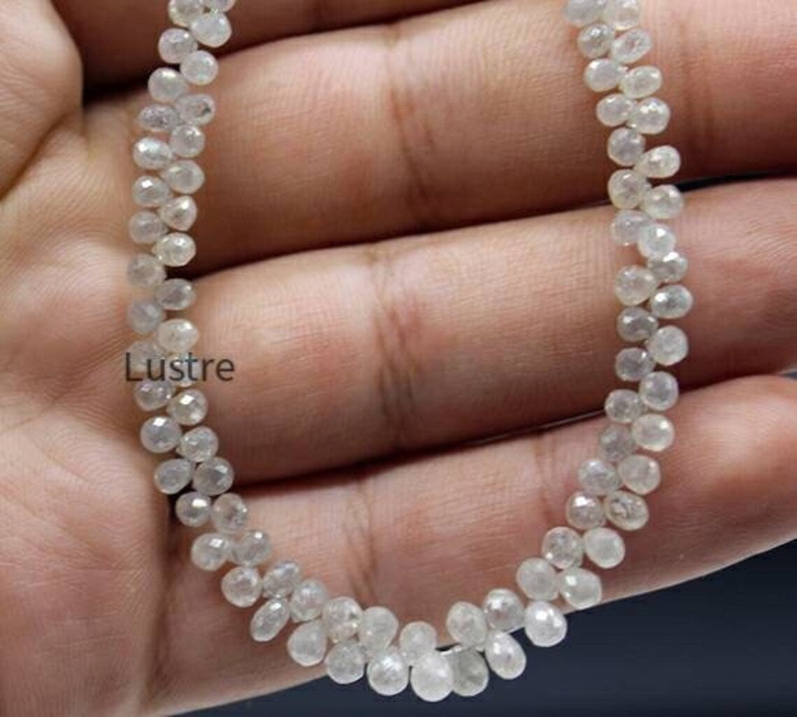 White Briolette Diamond 2.4 - 4mm Natural Faceted Diamond Bead For Jewelry Making