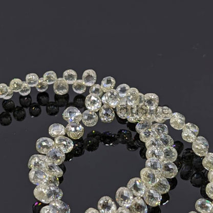 Clear White Yellow Diamond Briolette Bead  2.5 - 3 mm White Diamond Bead