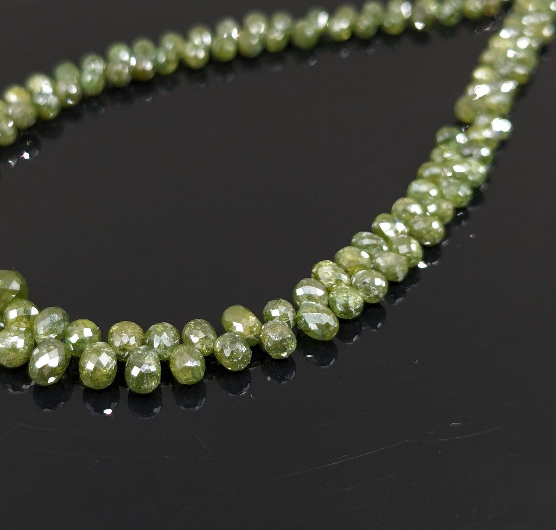 Green Diamond Faceted Faceted Briolette Tear Drop Shape Diamond Beads For Jewelry Making