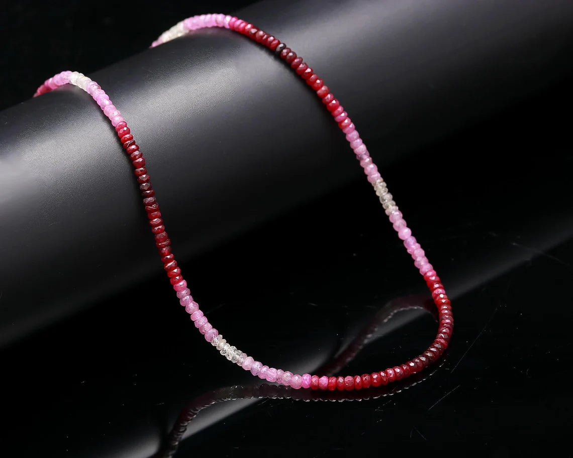 Ruby Shaded Gemstone Beads 3.5 - 4 mm Faceted Rondelle 16 Inches Necklace