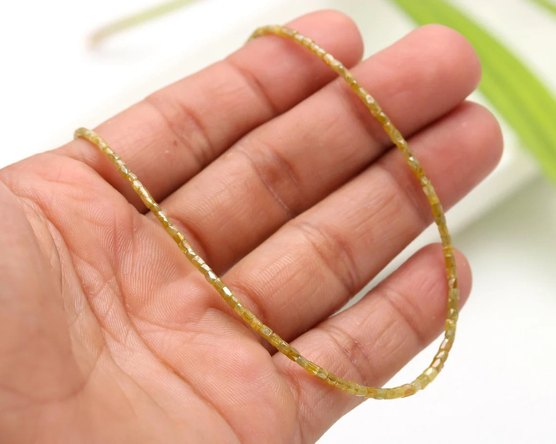 Yellow Diamond Bead Faceted 1.5 - 2 mm Beads Tube Sparkling 16 Inches Silver necklace