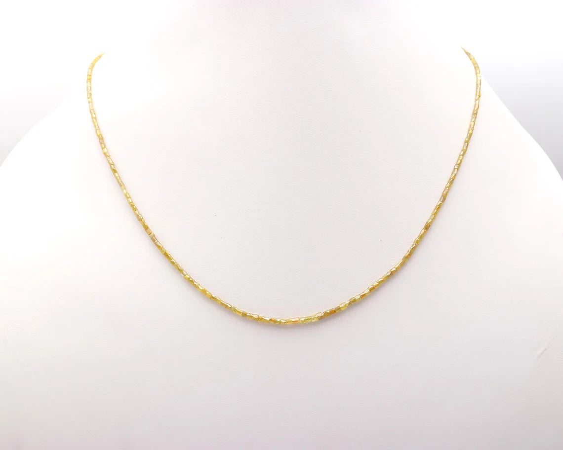 Yellow Diamond Bead Faceted 1.5 - 2 mm Beads Tube Sparkling 16 Inches Silver necklace