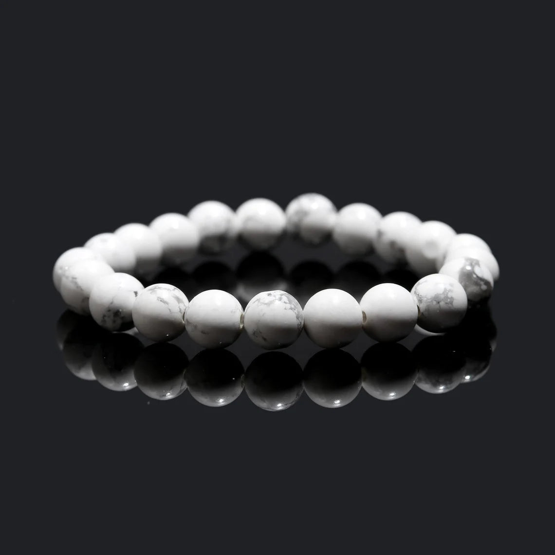 White Howlite Handmade 8 mm Healing Crystal 7 Inches Stretch Fit Bracelet