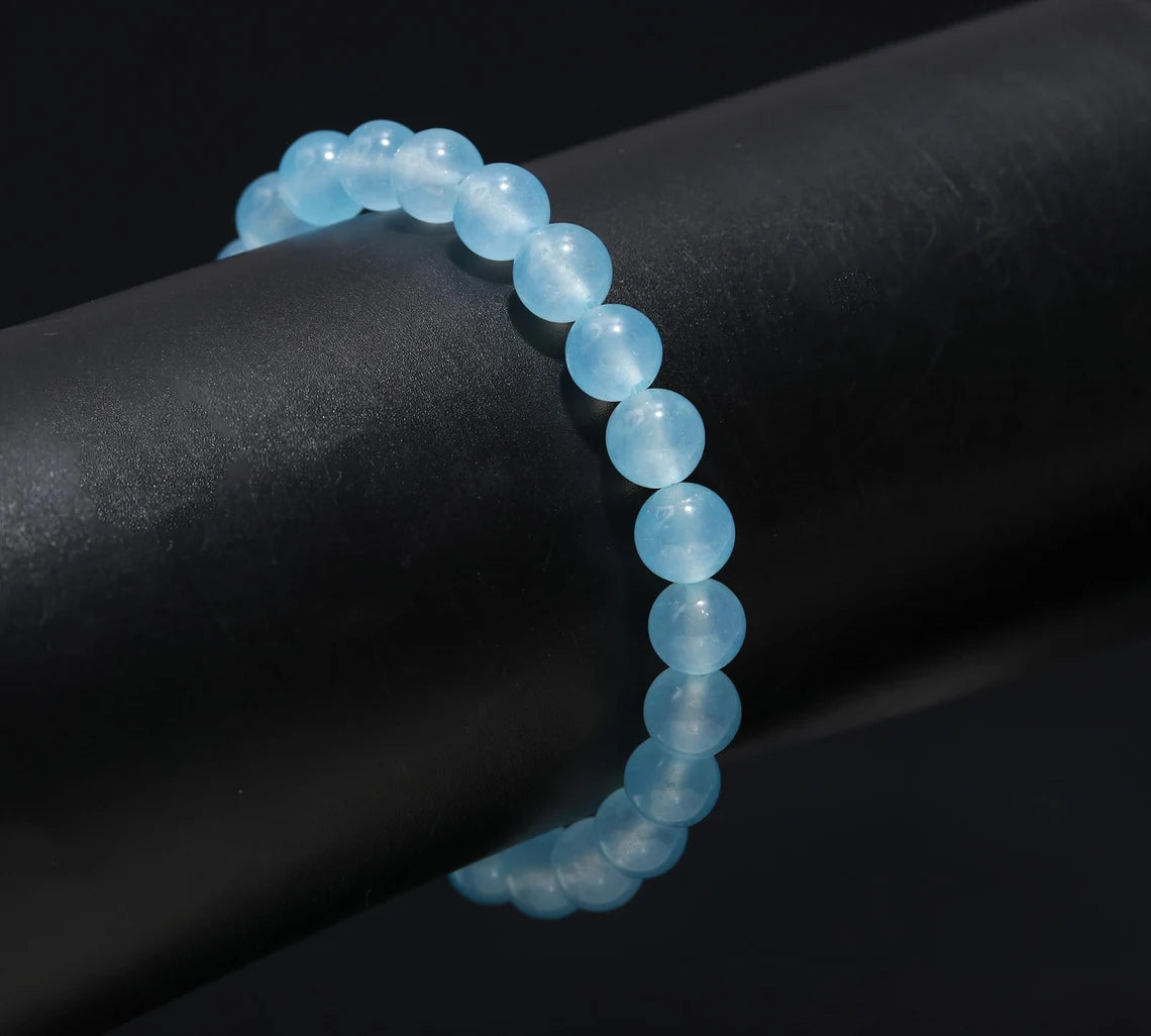 Blue Chalcedon 8 mm Beaded Smooth Round Blue Chalcedony 7 Inches Bracelet